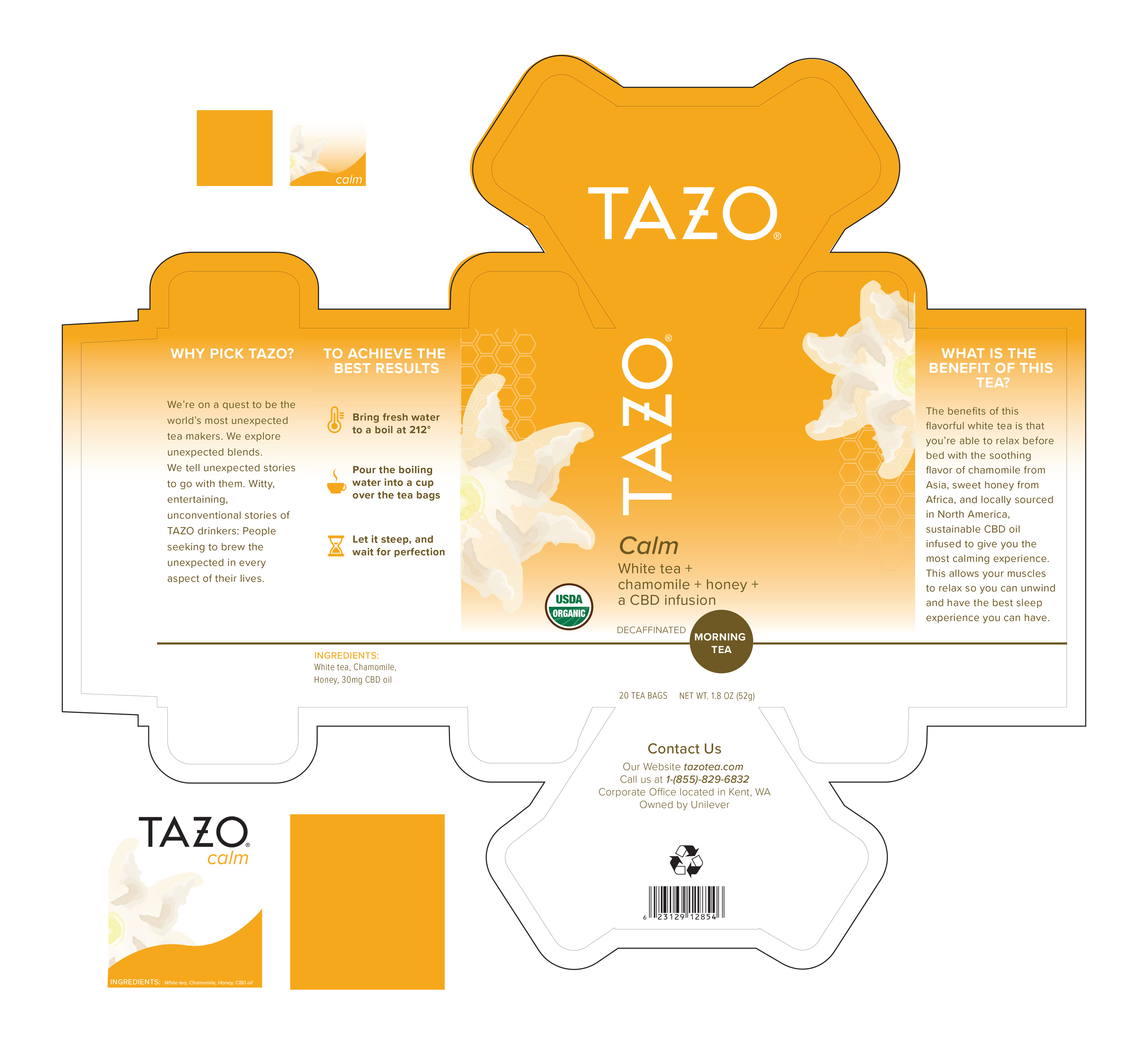 An outline/dieline representation of the orange tea box, deconstructed.